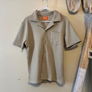 NEGATIVE SPACE Mens Waffle Knit Camp Shirt Short Sleeve Button Up Size M Beige